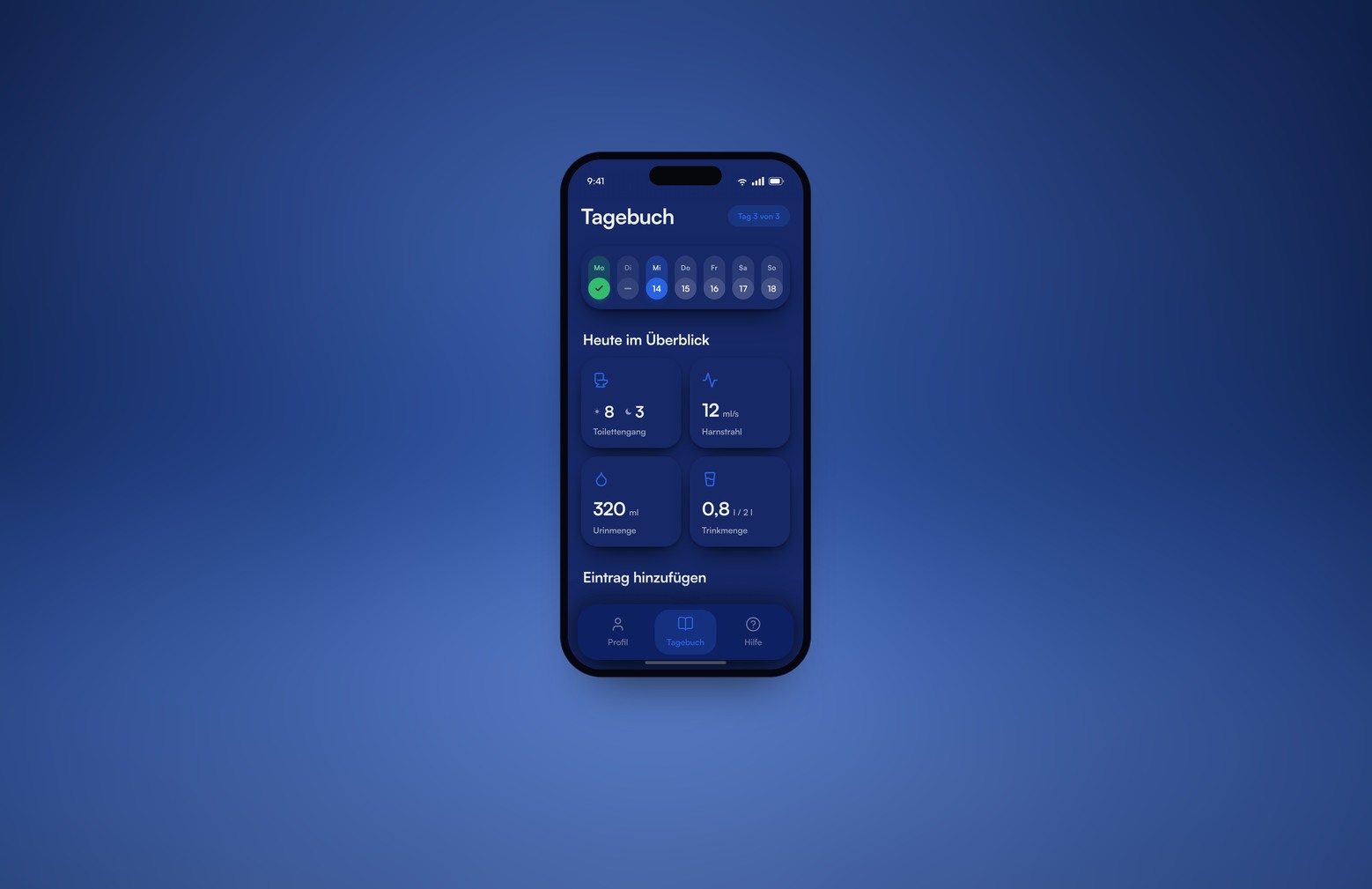 Das Tagebuch der Uromio App auf dem Smartphone